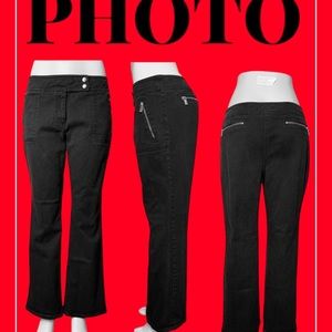 MICHAEL KORS Black Denim Embellished with Gold Hardware Zippers Size 14